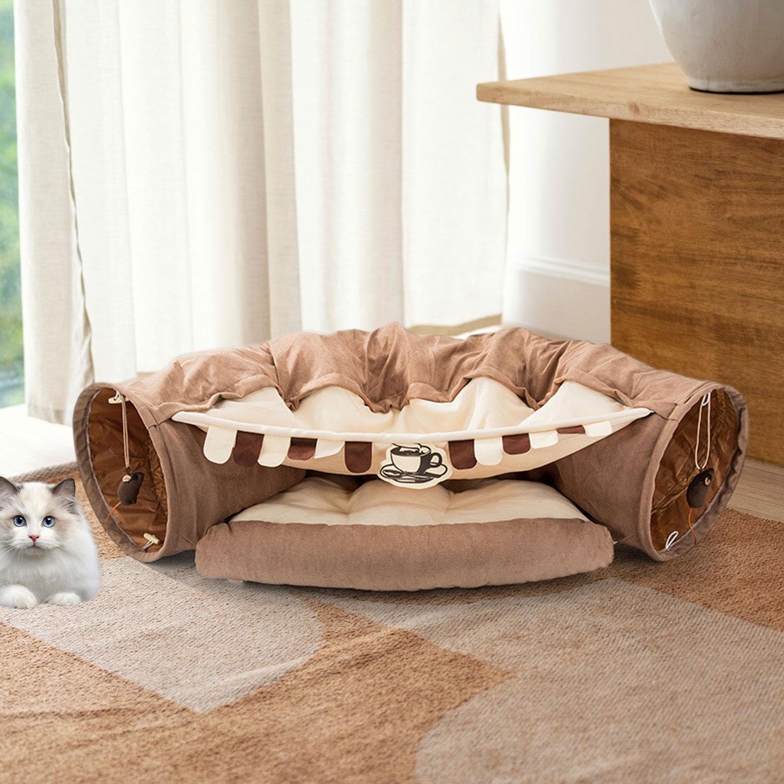 Maison de Jeu Portable pour Chat avec Coussin Lavable - Jouet Interactif pour Petits Animaux, Café