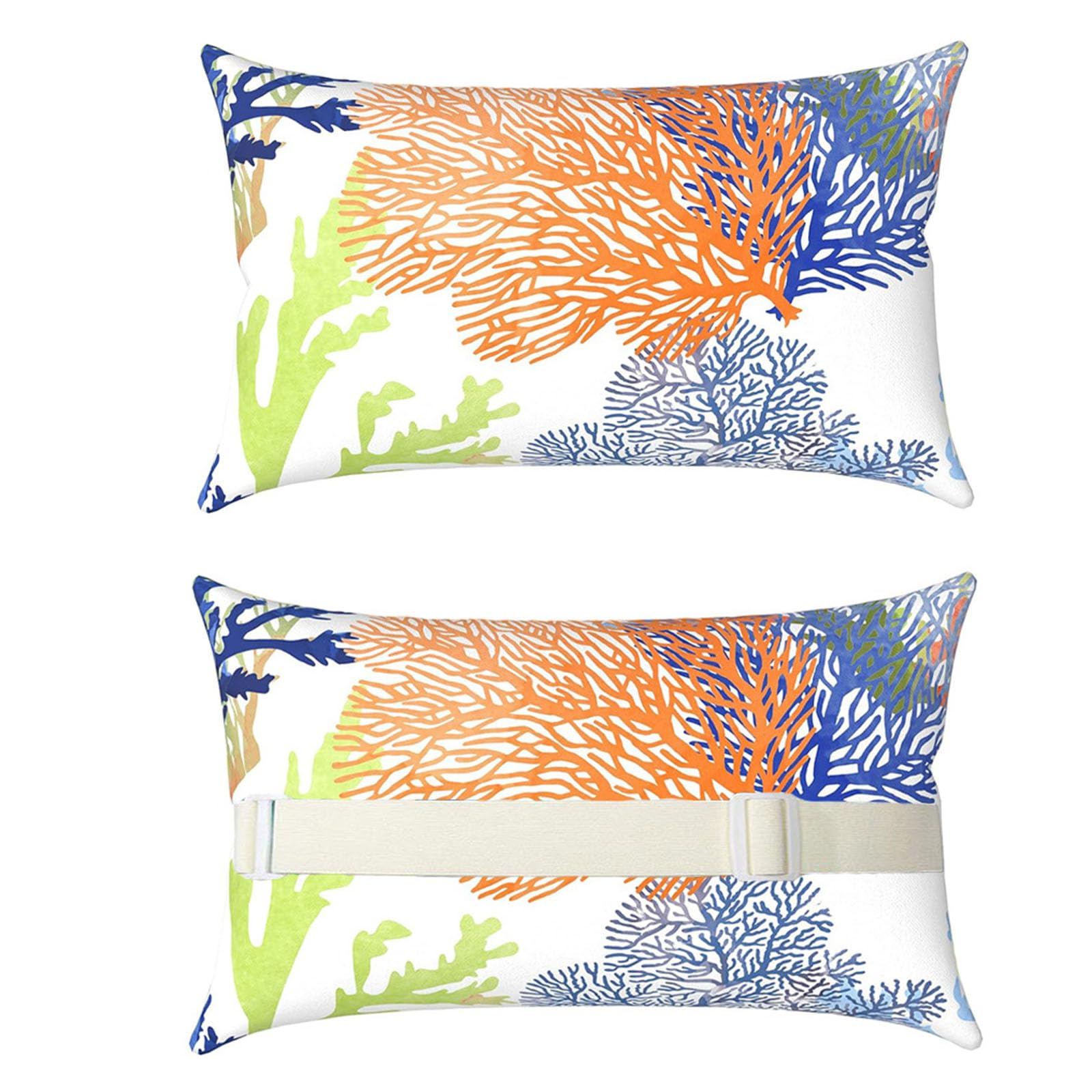 Hearda Outdoor Pillow Waterproof for Chaise, 2 Pack Sun Lounger Chair Head Resting Cushion with Adjustable Elastic for Garden Furniture Decor (28 * 40cm,Ocean Coral Reef) — image 1