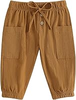 Vista 1 de Pantalones deportivos de algodón y lino para bebés, niños y niñas, elásticos, con botones básicos, estilo harén, ropa de otoño