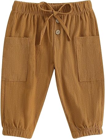 Twopumpkin Toddler Baby Girl Boy Cotton Linen Pants Balloon Hippie Long Pants Boho Muslin Basic Bottoms Clothes