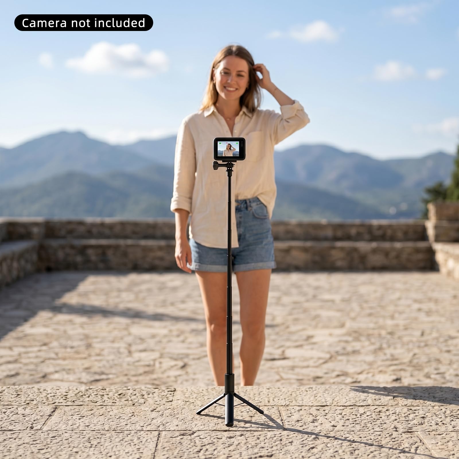 Palo selfie invisible de 122 cm, trípode 2 en 1 para cámaras de acción