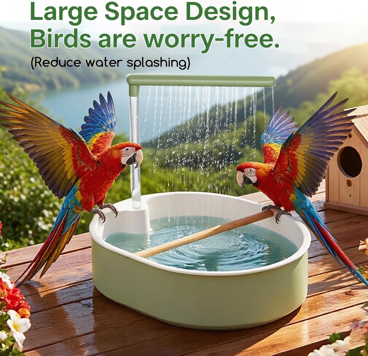 Parrot Shower,Large Bird Shower Fountain,Bird Shower Parakeet Bath for Cage with Adjustable Water Flow Control Valve,USB Charging Quiet Pump Detachable Bathtub
