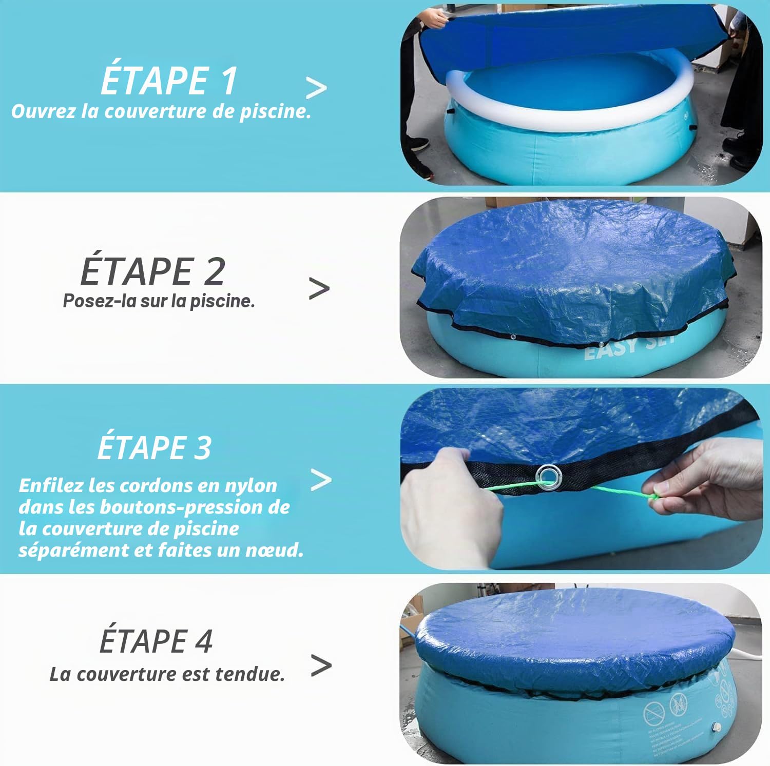 457CM Bâche Protection pour Piscine - Bache Piscine Ronde - Couverture de Extérieur Ronde Spa Baignoire idéale, Imperméable Anti-Poussière Anti-UV, Bâche de Piscine été et Hiver avec Cordon