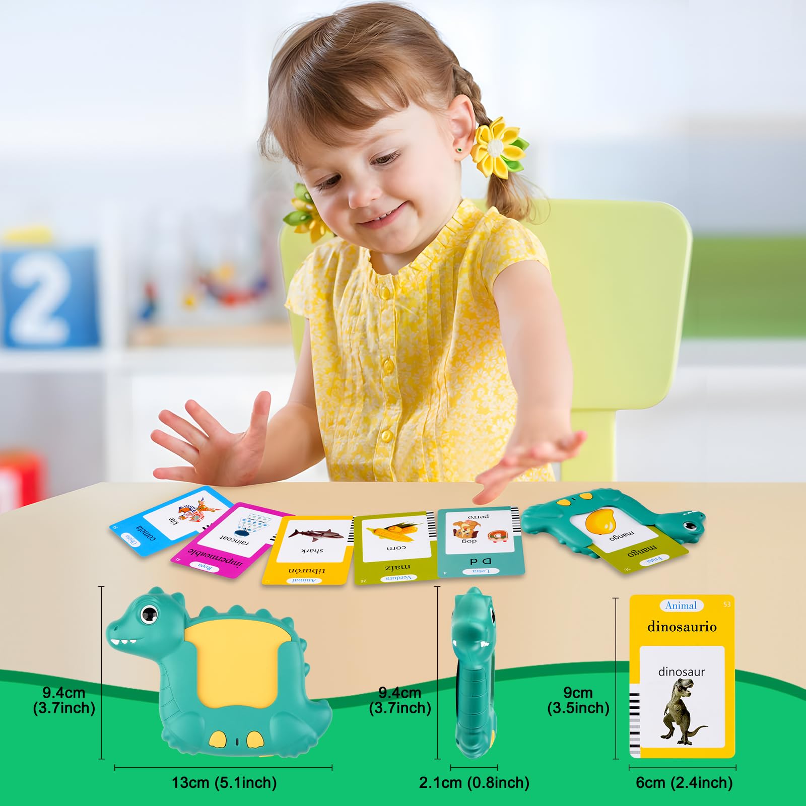 510 Palabras Juguetes niños 2 años, Tarjetas parlantes español para niños de 2 a 6 años, Juguetes educativos 2 años, Juguetes Educativas Audibles Verde (Español/Inglés/Bilingüe)