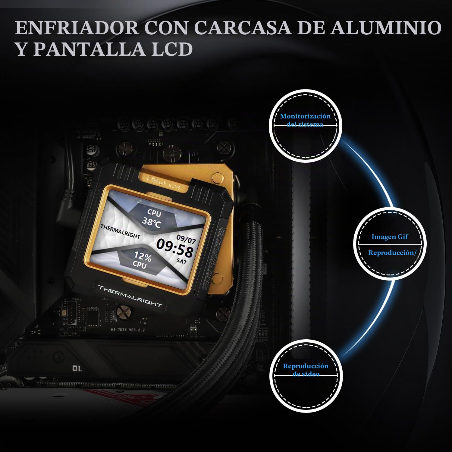 TR FW 240 Negro CPU AIO Cooler, PC 240 Especificación Sistema de refrigeración por agua, pantalla IPS LCD con resolución 320 x 240, para AM5 e Intel LGA1700/17XX, bomba de alto rendimiento