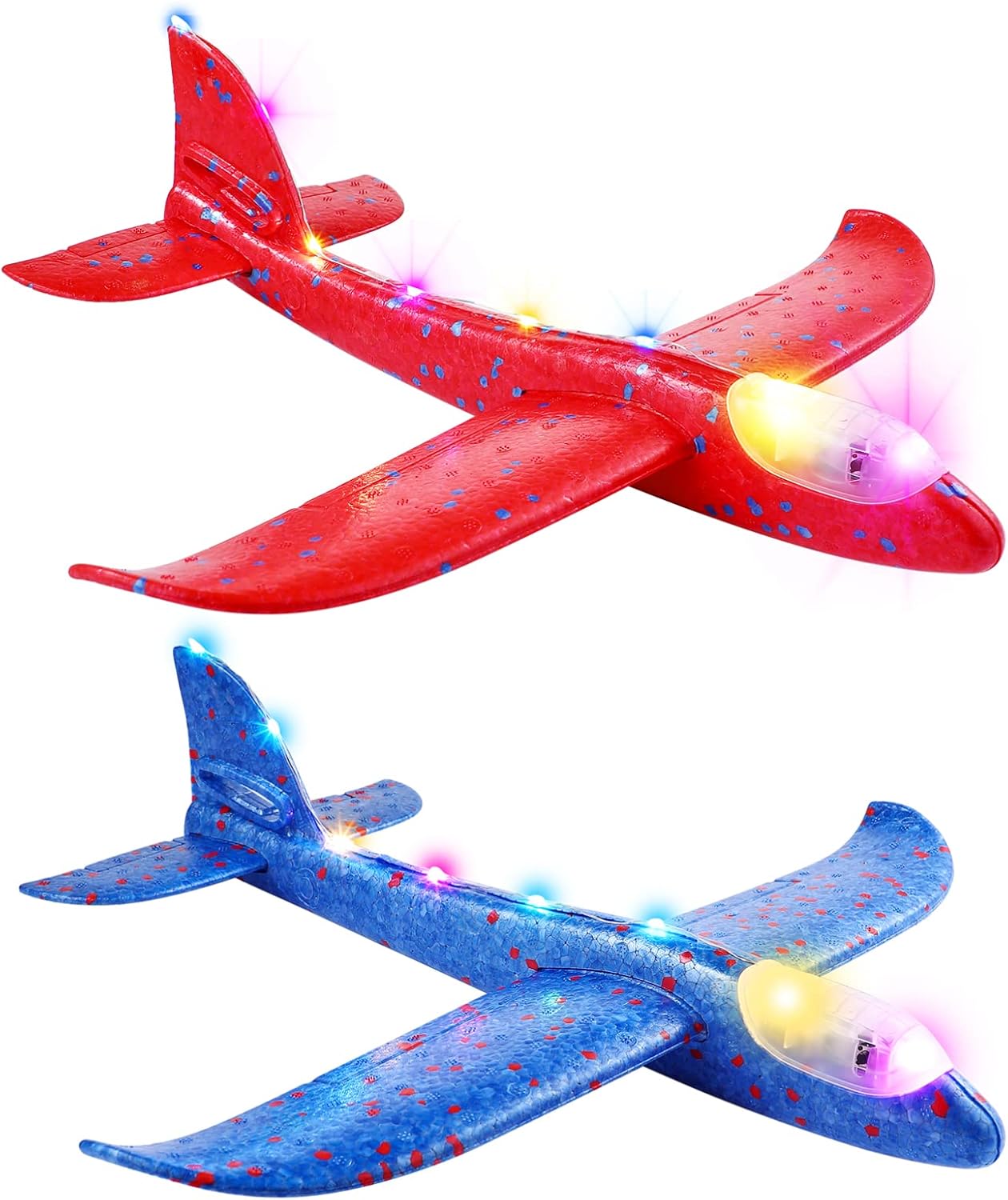 TOYANDONA 2 Pack Foam Airplane Toys, Large Throwing Foam Plane, LED Light Glider, Flashing Glider