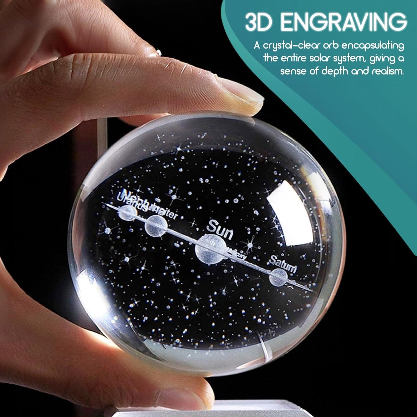Układ Słoneczny 3D Kryształowa Kula Z Podstawką Zmieniającą Kolor LED Grawerowany Wszechświat Z Nazwami Planet Kula Astronomia Nauka Nocna Dekoracja świetlna Prezent Dla Dzieci,8cm