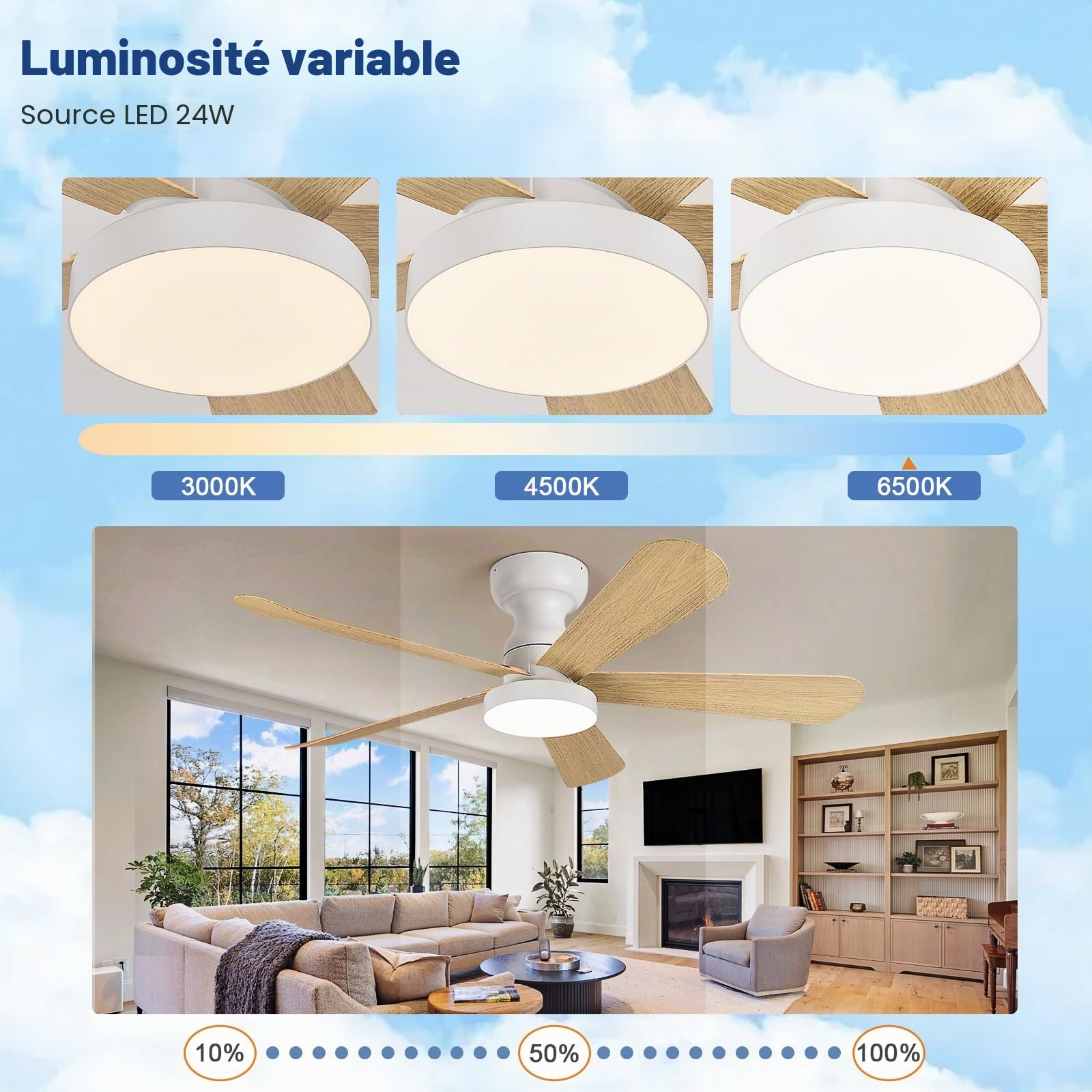 Depuley Petit ventilateur de plafond avec éclairage : ventilateur encastré de 42 pouces avec éclairage et télécommande - Ventilateurs de plafond discrets en bois réversibles pour chambre à coucher