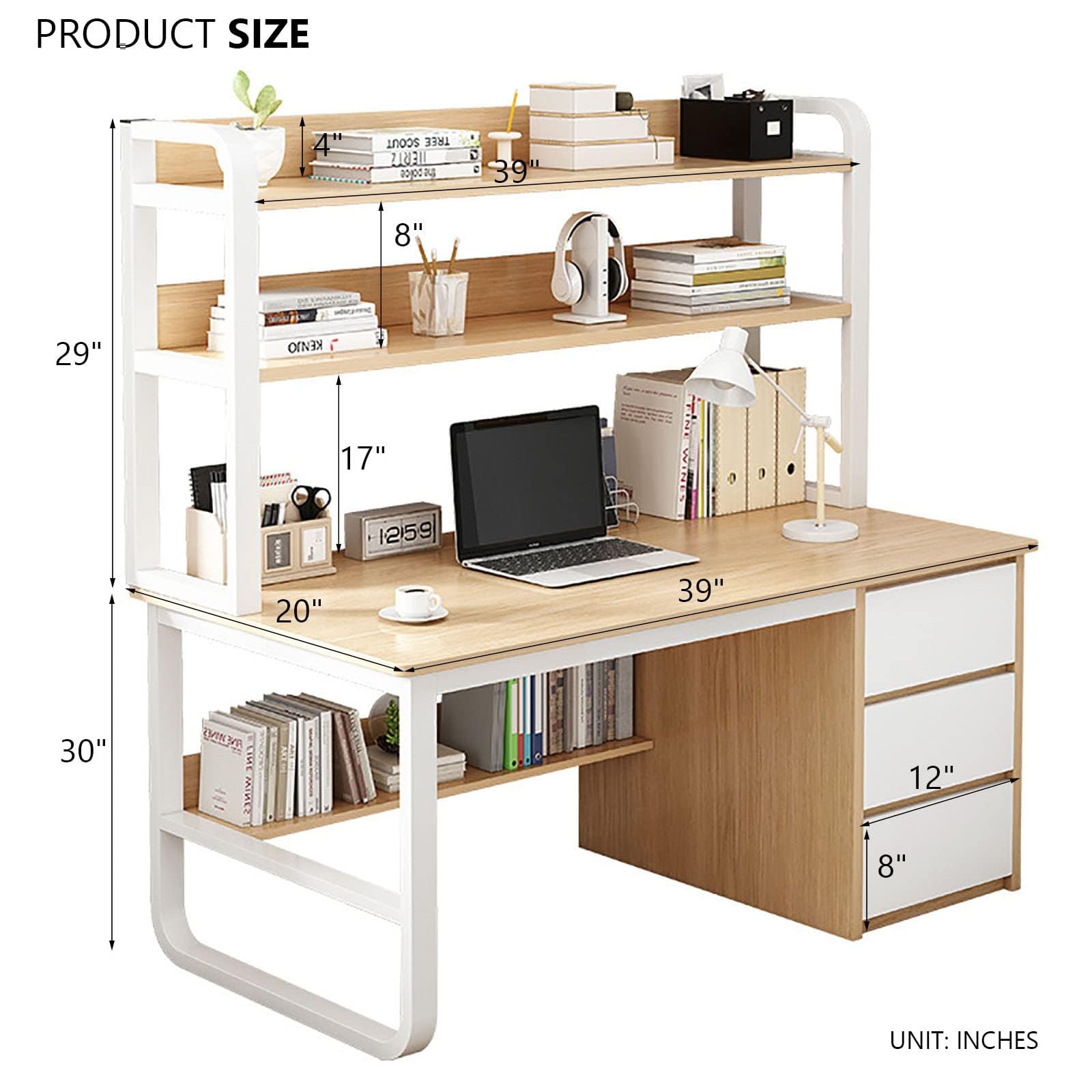 Amazon.co.jp: ウォールナット材のパソコンデスク（ハッチと本棚付き