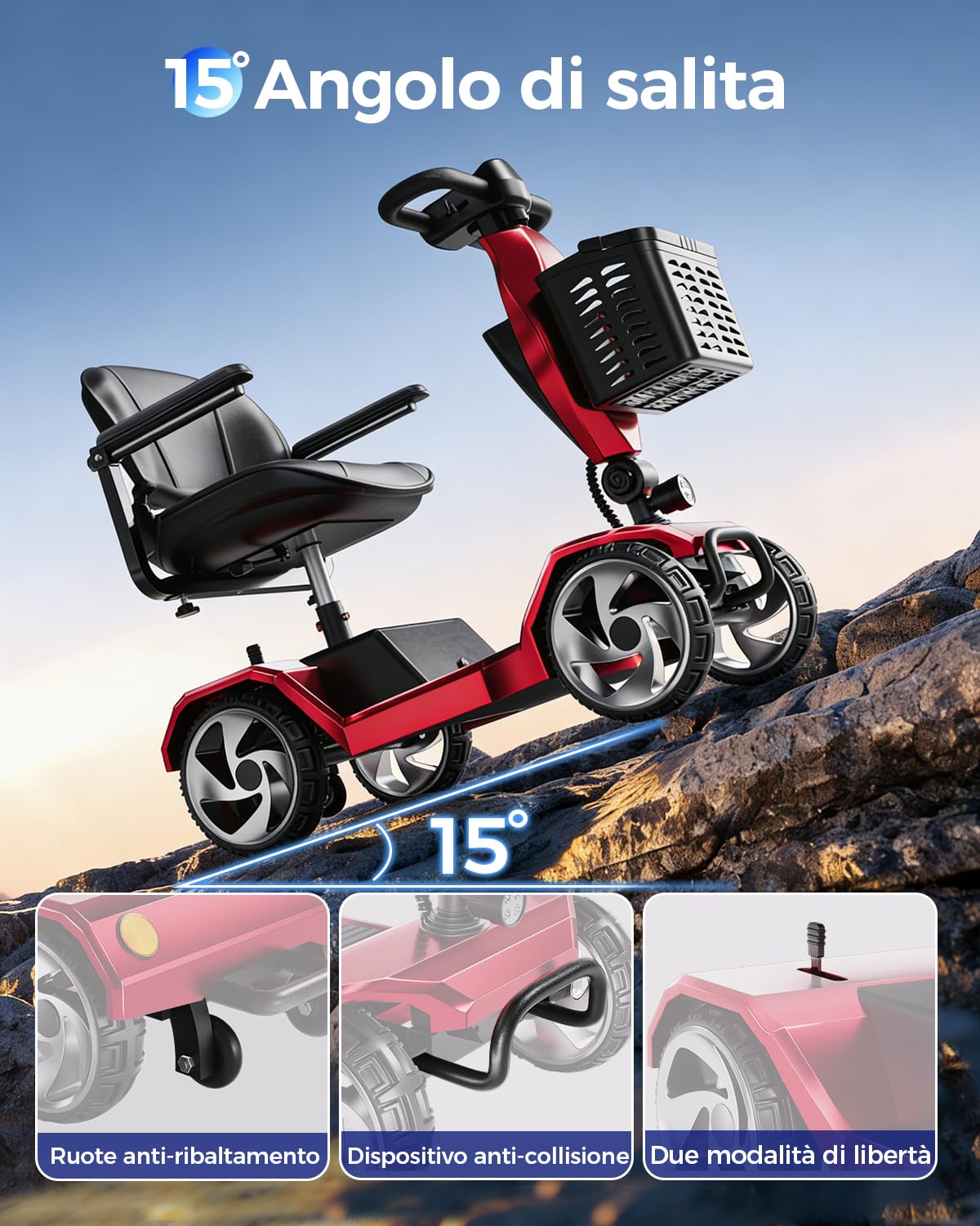 Scooter Elettrico 4 Ruote per Disabili e Anziani, Pieghevole Motorino Elettrico Adulti senza Patente, Sedile Ampio, Scooter per la Mobilità con Design Stabile e Prezzi Accessibili