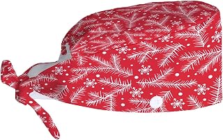 Working Cap with Button Christmas Snowflakes fir Tree brunches Sweatband Adjustable Work Head Skull Hats for Adult 1PCS, Colorful, Medium-Large