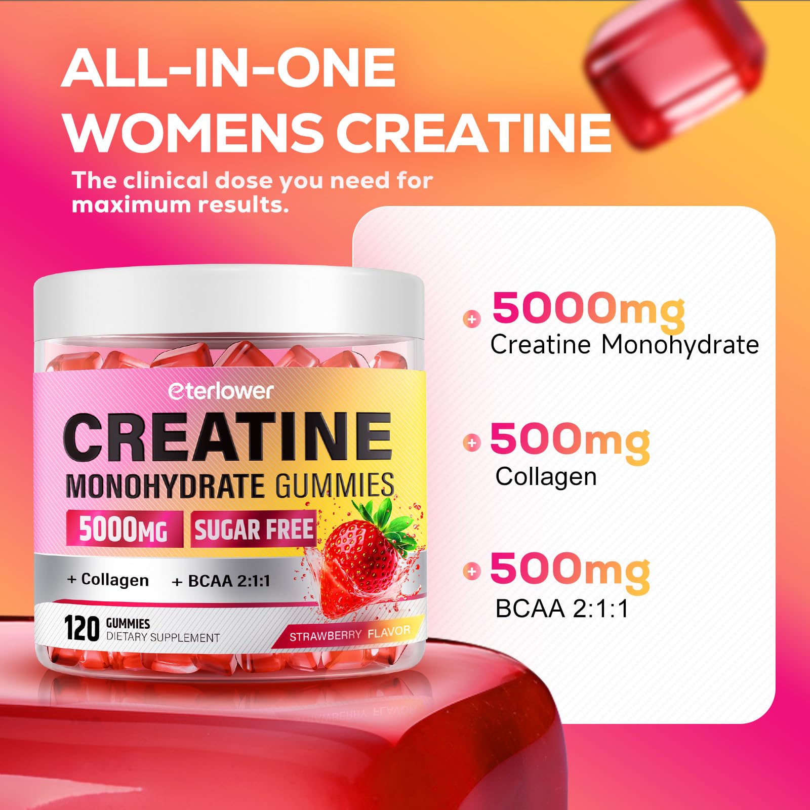Creatine Gummies for Women 5000mg, Complex + Collagen + BCAAs — Amazon image 2