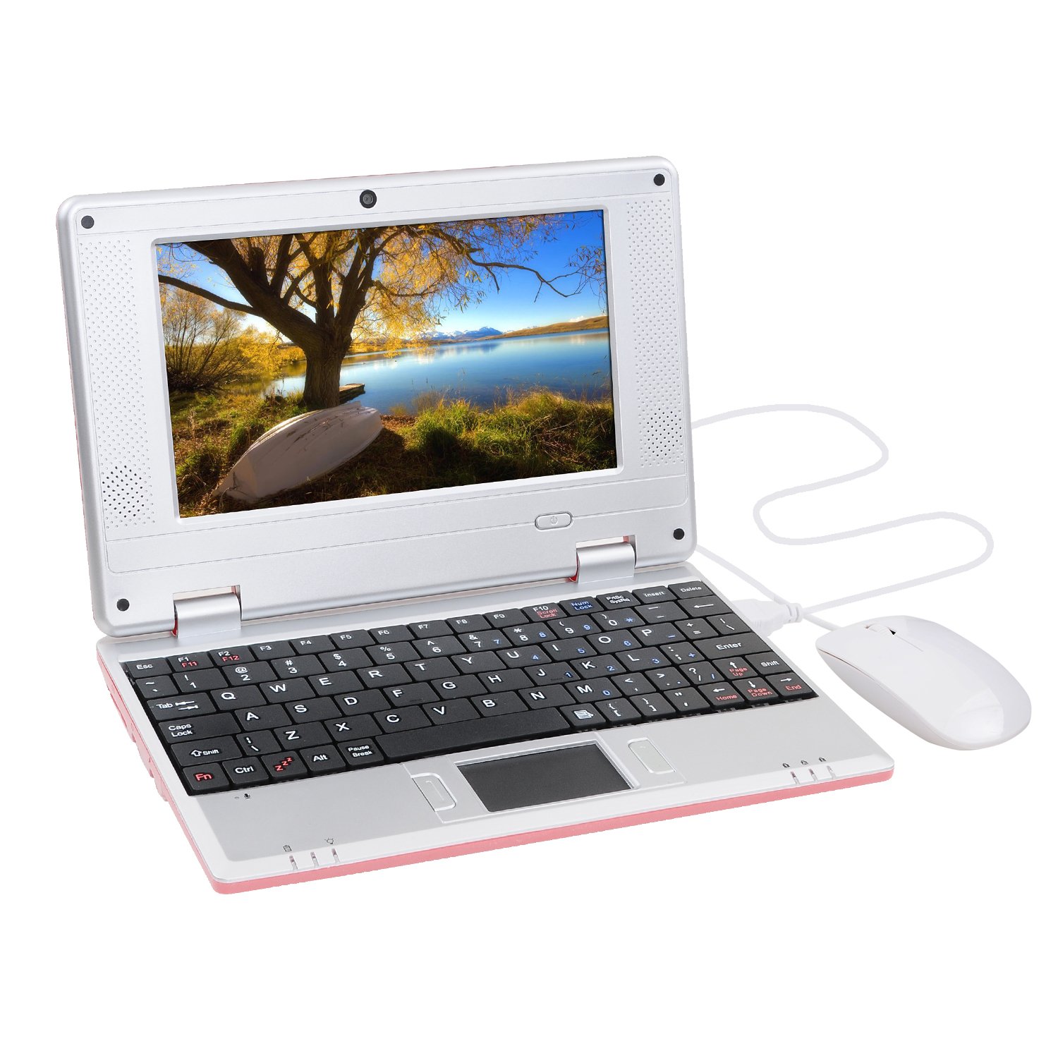 Bigmachine 7 Pouces Portable Mini Ordinateur Portable PC Netbook pour Enfants Android 12 Quad Core 32 Go WiFi intégré caméra Netflix Youtube Flash Player (Rose)
