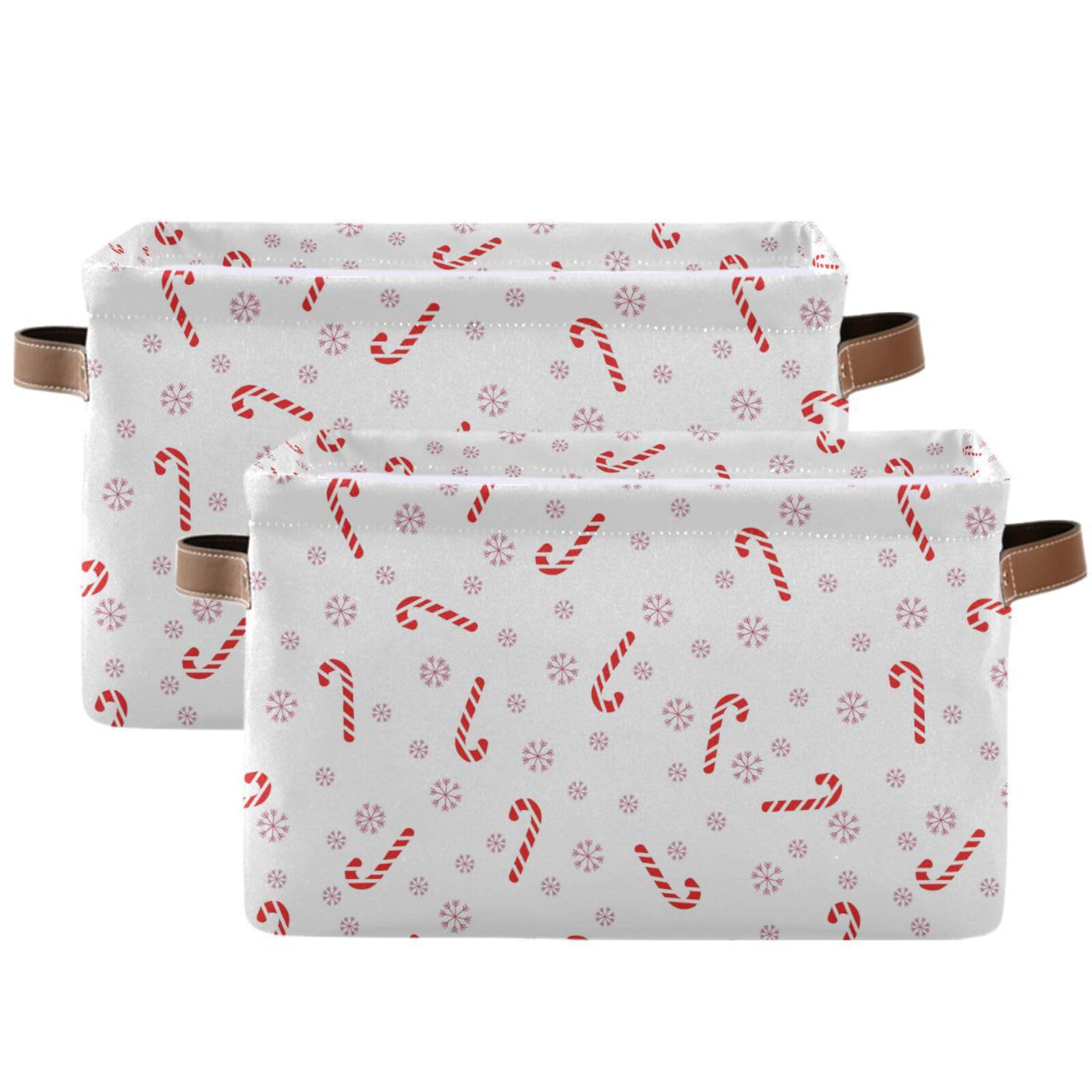 Pfrewn Christmas Winter Storage Basket Candy Cane on A White Collapsible Rectangular Storage Boxes Organizer Shelf Basket Toy Book Storage Bin for Nursery 1 Pack