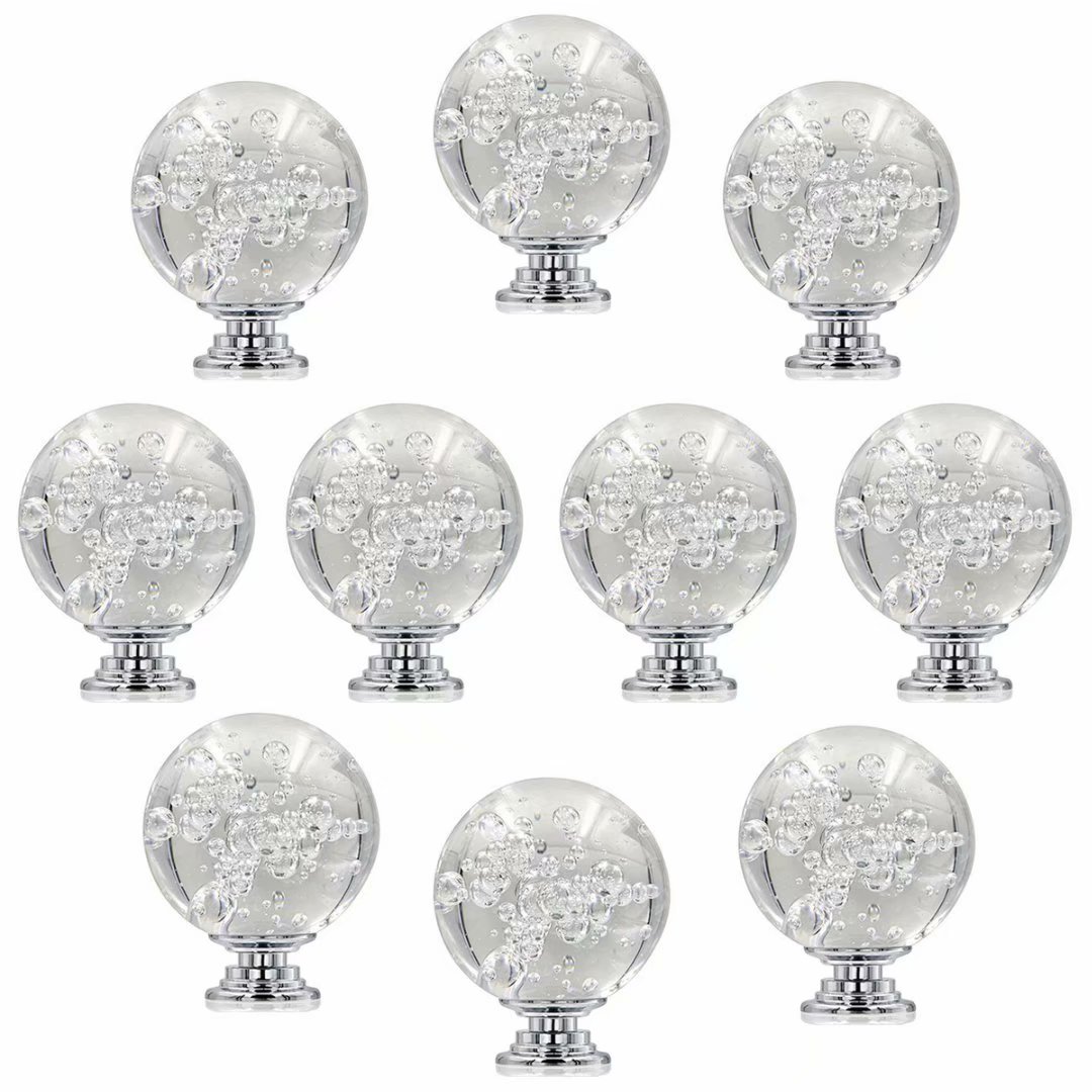 HTTGDGDH 40Mm 10Pcs Decorative Cute Transparent Crystal Glass Ball Shape Knobs/Handles/Pulls For Kitchen Cabinets,Cupboards,Wardrobe,Drawer,Dresser,Closet,Checkroom,