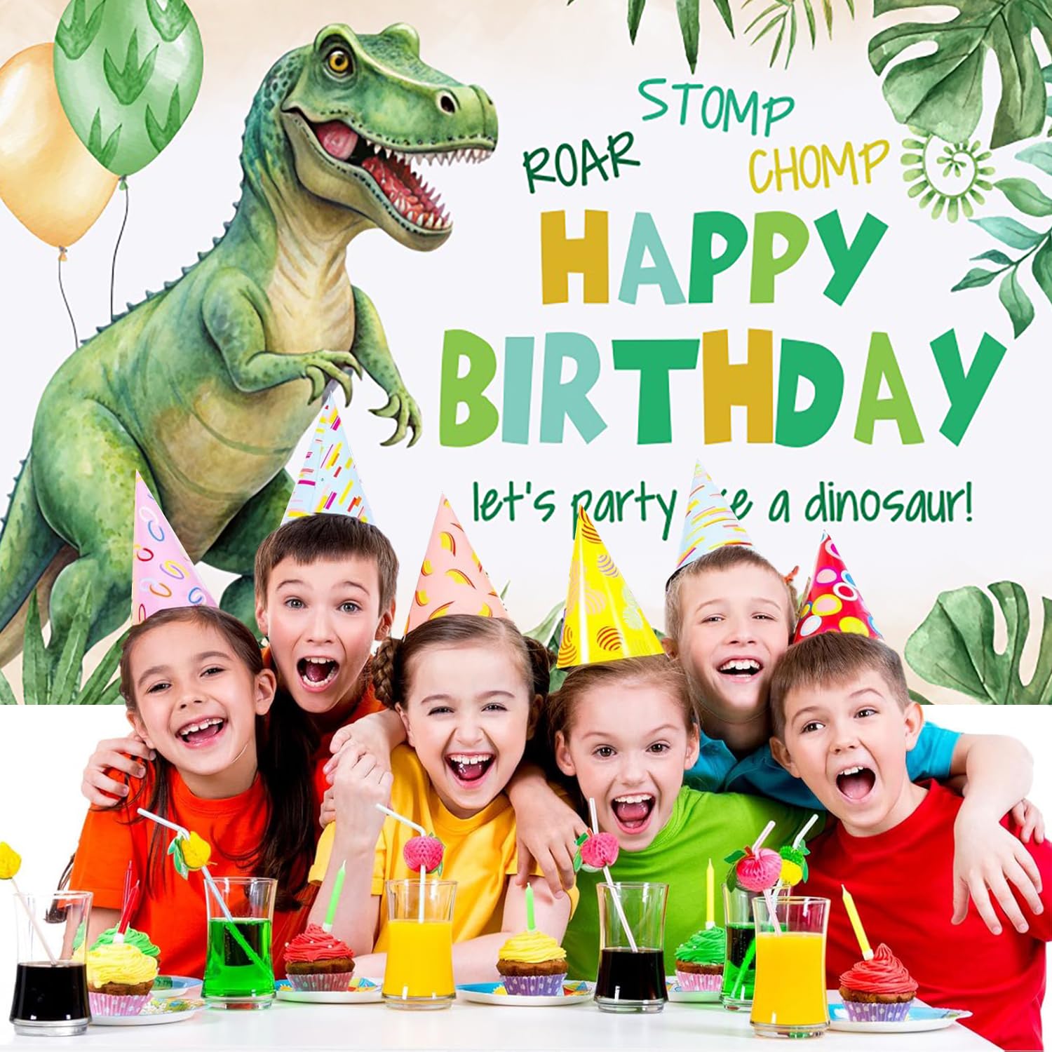 Telón de Fondo de Dinosaurio para Cumpleaños 3.6x2.5m, Dibujos Animados Selva Tropical Tyrannosaurus Rex Tema Fondo de Fotografía Niño Niña Cumpleaños Fiesta Decoración Accesorios de Estudio