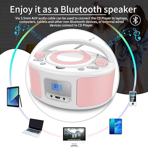 Miniatura 5 de Boombox reproductor de CD portátil con Bluetooth, radio FM estéreo, control remoto, entrada USB y conector de auriculares AUX de 0.138 in,