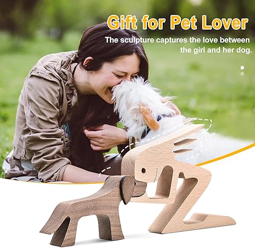 Miniatura 2 de ISHINE Regalo de perro de madera hecho a mano, estatua de perro de talla de madera para el hogar, oficina, sala de estar