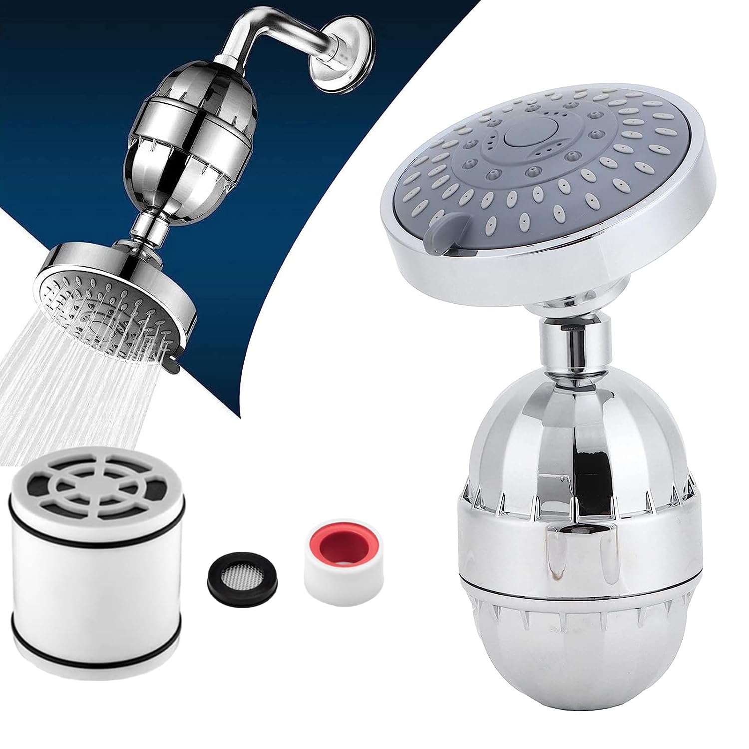ZOTIMO Multifunction Rain Duet Filter Shower Head with 5 Spray Overhead Shower with Water Purifier Cartridge for Hard Water Softener [Shower Head+Crystal Softener] (B0CNVTFP56) Amazon Price History, Amazon Price Tracker