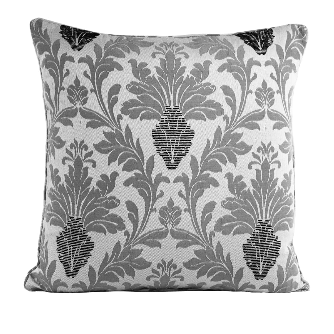 PRIME LINENS Richmond Silver 2 x 58x58 Cm Square Pillow & Cushion Set for Chair, Bed & Sofa Decorative Floral Theme