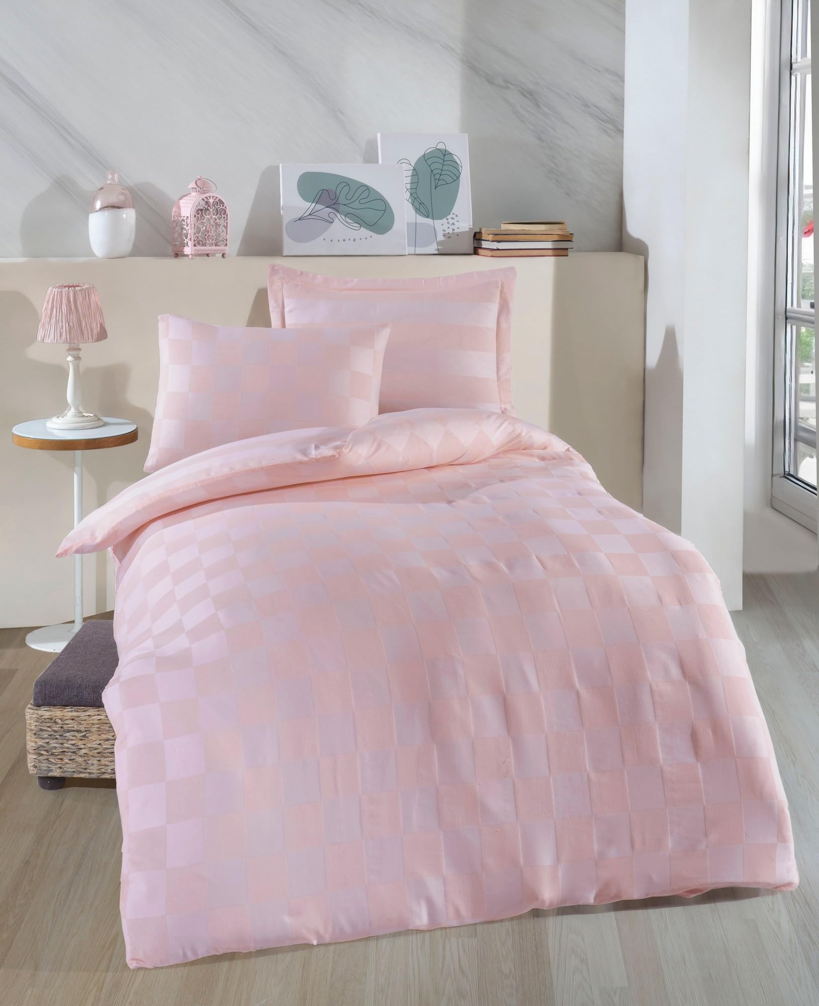 Nuit Des Rêves XXL Quilt Cover Set (155 x 220 cm), Powder Colour, 70% Cotton/30% Polyester, Machine Washable, 120 Thread Count, Button & Envelope Closure, Soft & Stylish