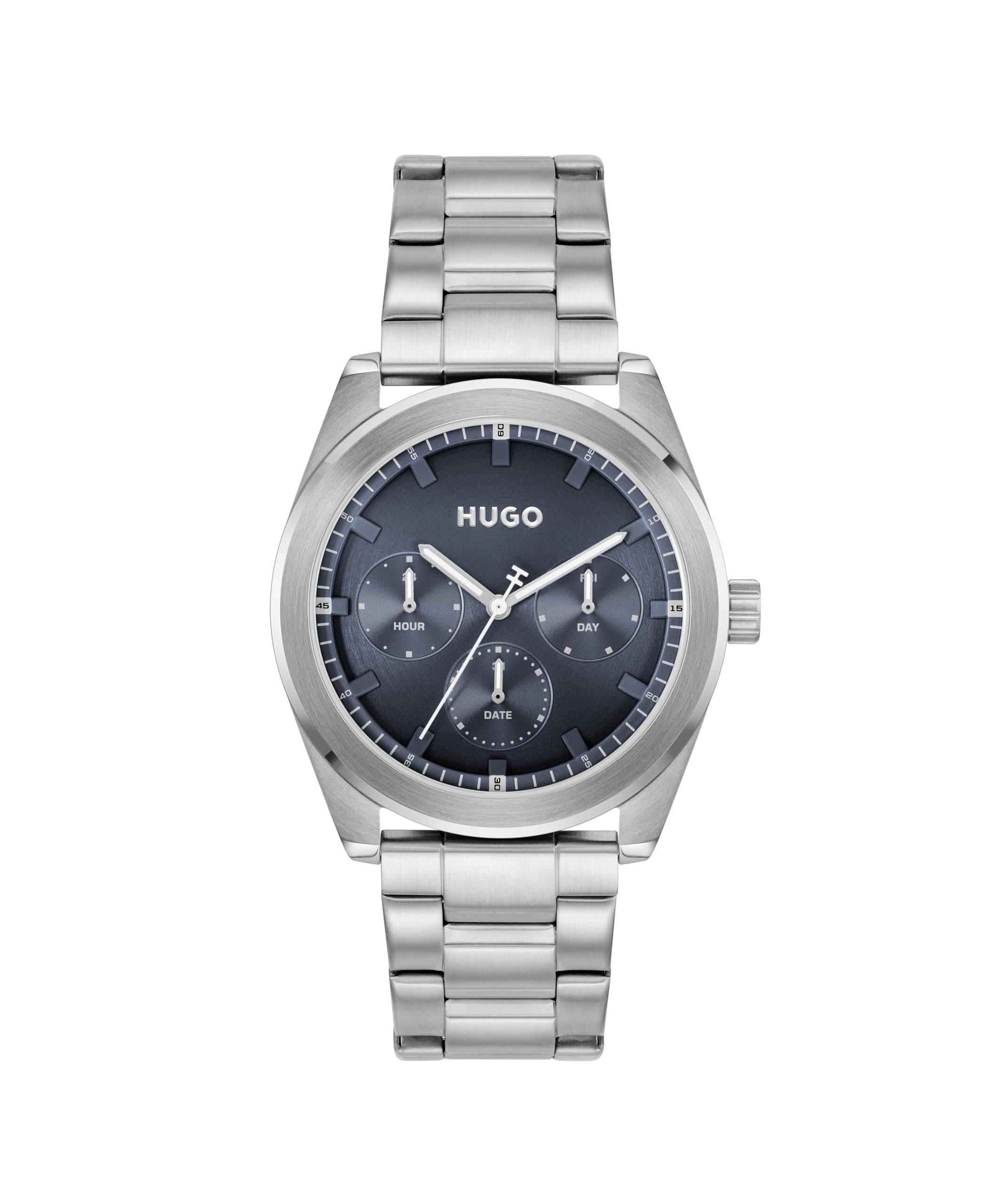 HUGO Montre Analogique Multifunction à Quartz pour Homme Collection #Bright Sport avec Bracelet en Acier Inoxydable Argenté - 1530424