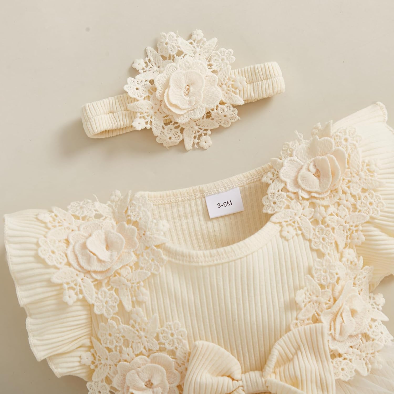 Douhoow Baby Girl Romper Dress Baby Dress Romper Flowers Lace Infant Girl Spring Summer Clothes with Headband - Image 5