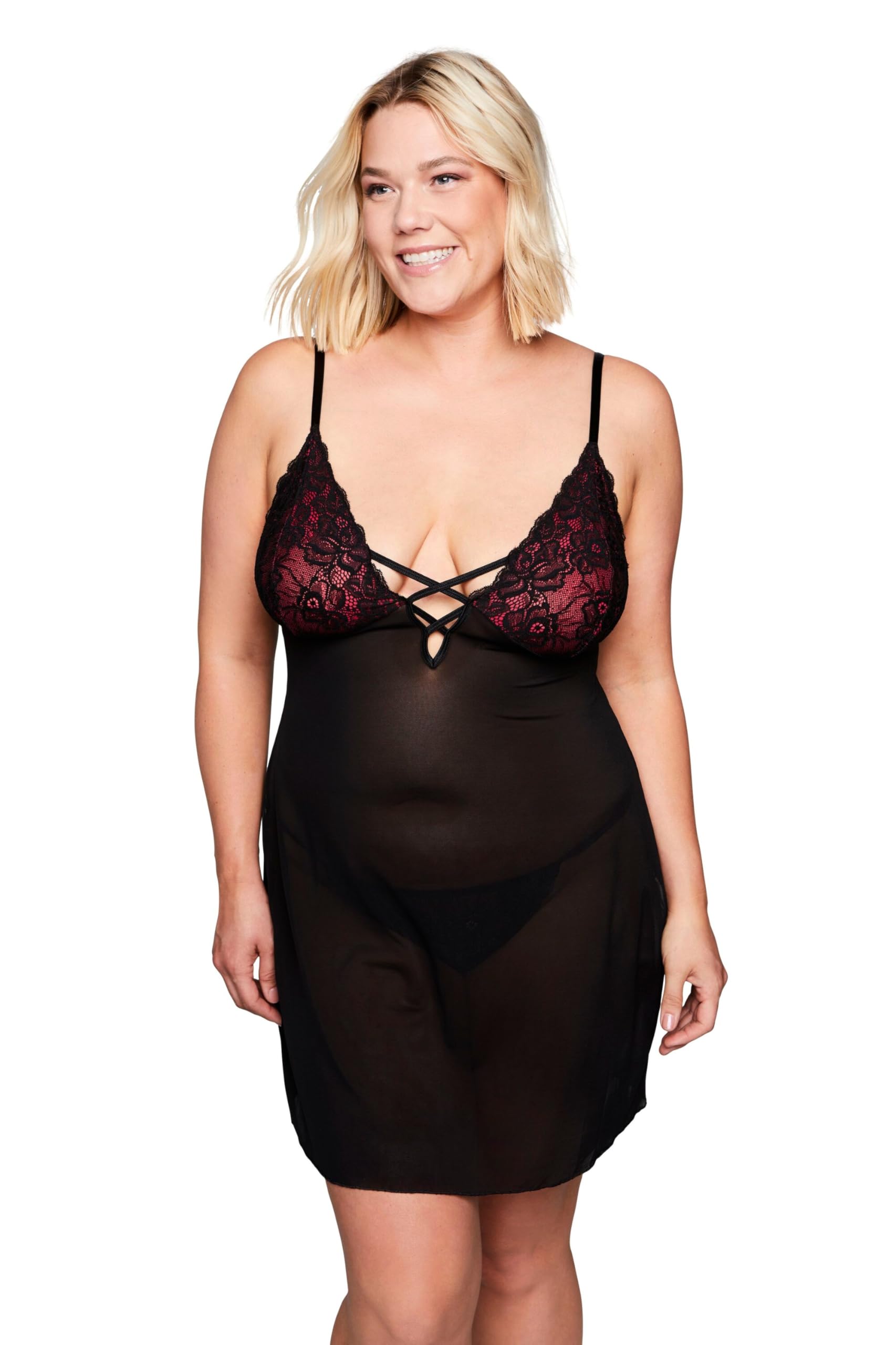 Ulla Popken Damen große Größen Übergrößen Plus Size 2er-Pack, Négligé, V-Ausschnitt, String 820126
