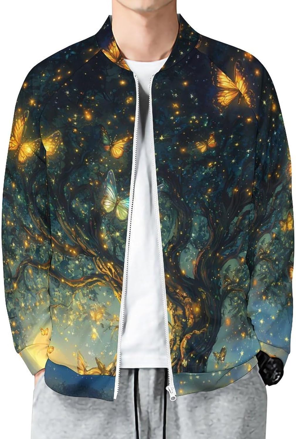 Butterfly Treelife Men's Zip Up Sweatshirt Casual Sweater Jackets Long Sleeve Tops Lightweight Coat