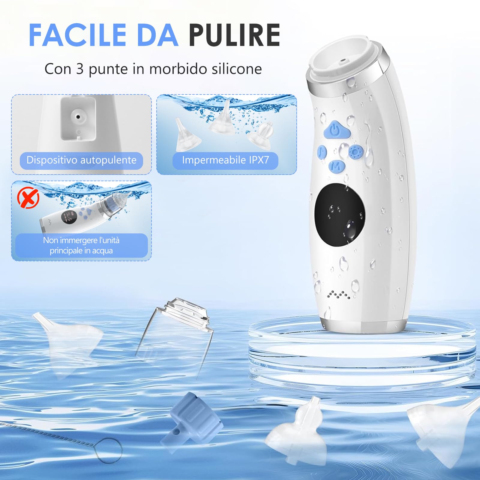 Journeyside Aspiratore Nasale Elettrico per Neonato e Bambini con 3 Punte in Silicone Morbido, 5 Livelli di Aspirazione Regolabili, Musica e Luci LED, Pulizia Nasale Sicura e Delicata
