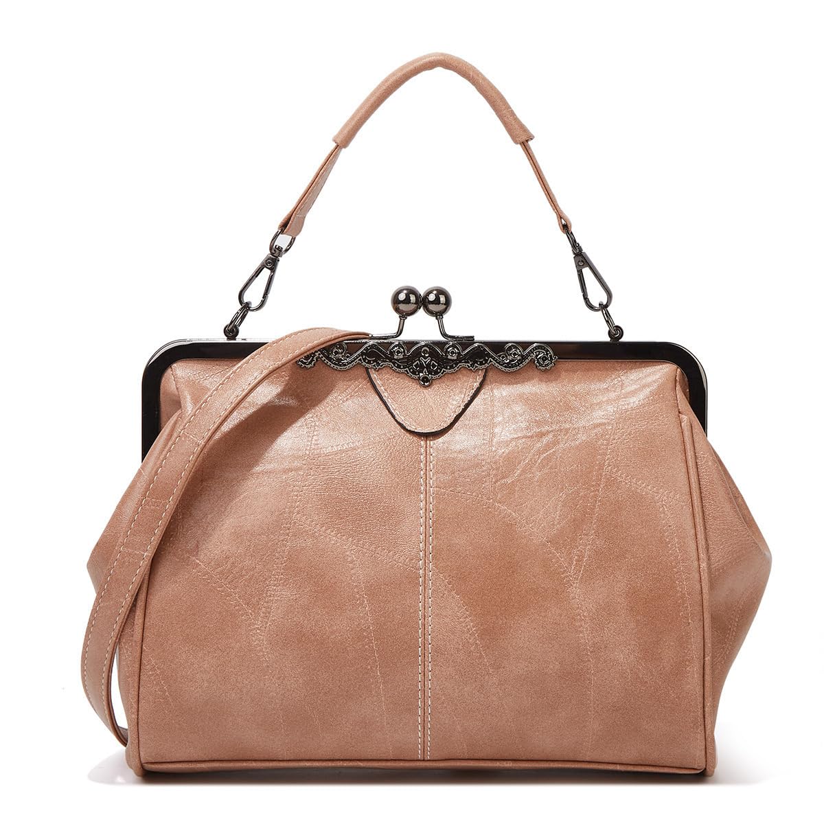 Segater® Women Retro Hollow Oil Wax PU Leather Handbag Kiss Lock Crossbody Purse Vintage Messenger Bag Tote