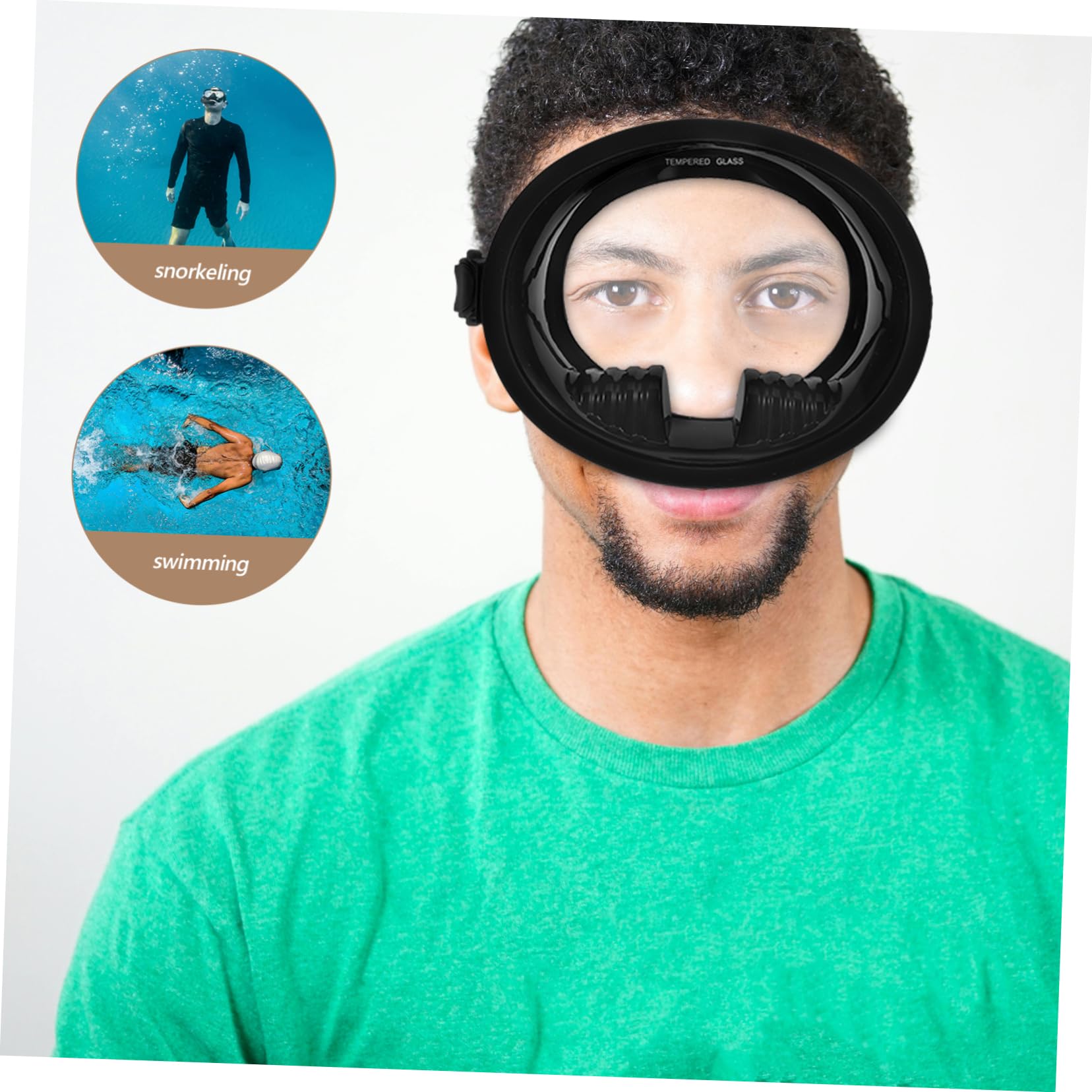 Sosoport Máscara de Buceo Ajuste Cómodo de Visión Amplia Antivaho Silicona y Vidrio Templado Negro para Snorkel y Natación