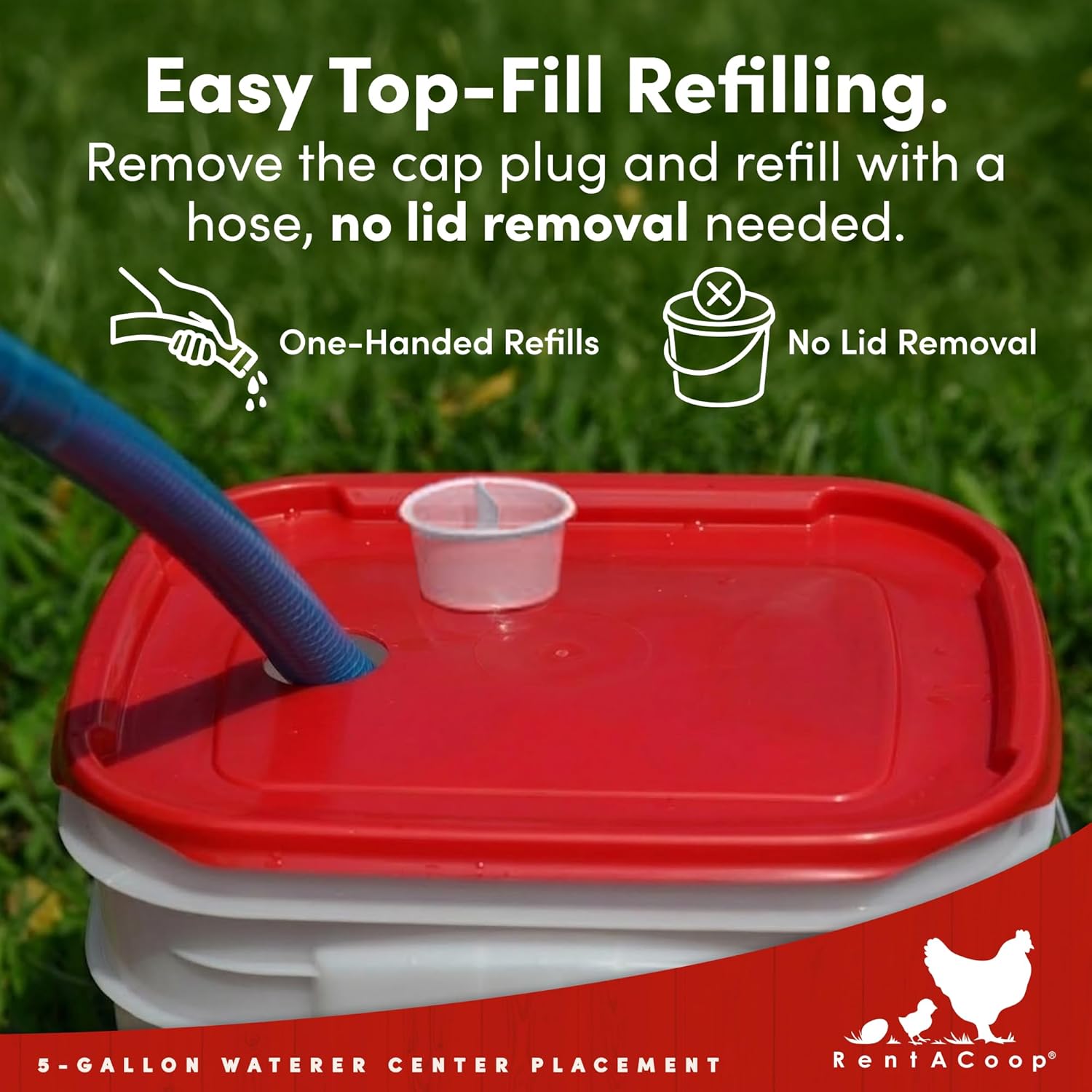 RentACoop 5 Gallon/ 4 Automatic-Fill Water Cup Chicken Waterer - Center Placement