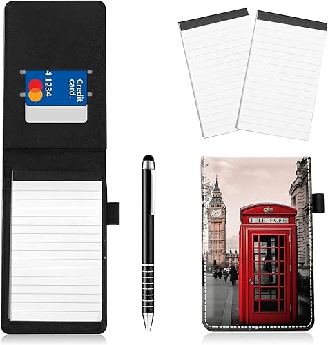 Miniatura 63 de Juego de 4 soportes para bloc de notas de tamaño de bolsillo, de piel sintética, mini bloc de notas con 2 bloc de notas pequeños y lápiz capacitivo