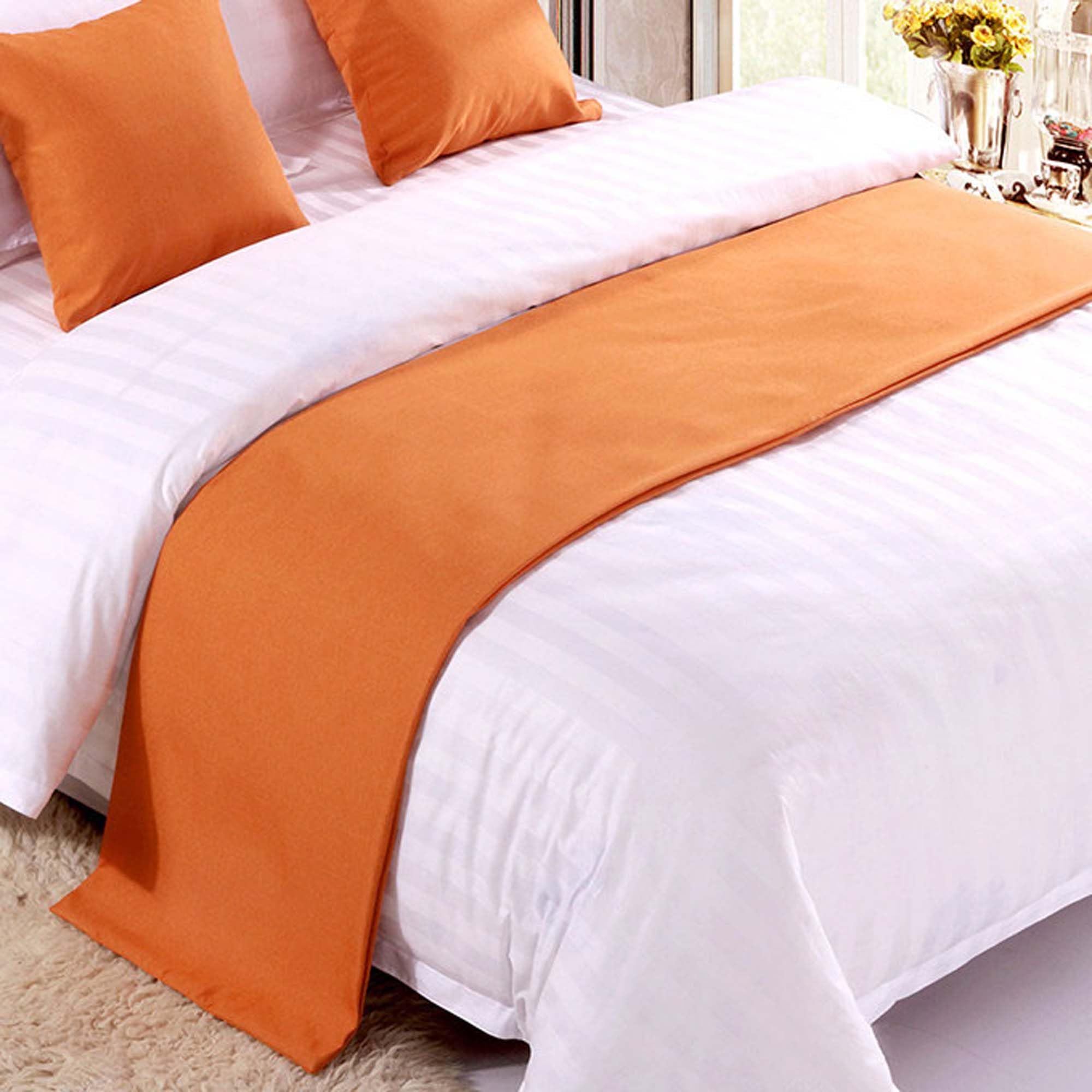 CLMETHE Soft Linen Bedspread Solid Color King Size Bed Runner Scarve Protector Decor for Guesthouse Hotel Bedroom,F-50 * 260CM(2.0m bed)
