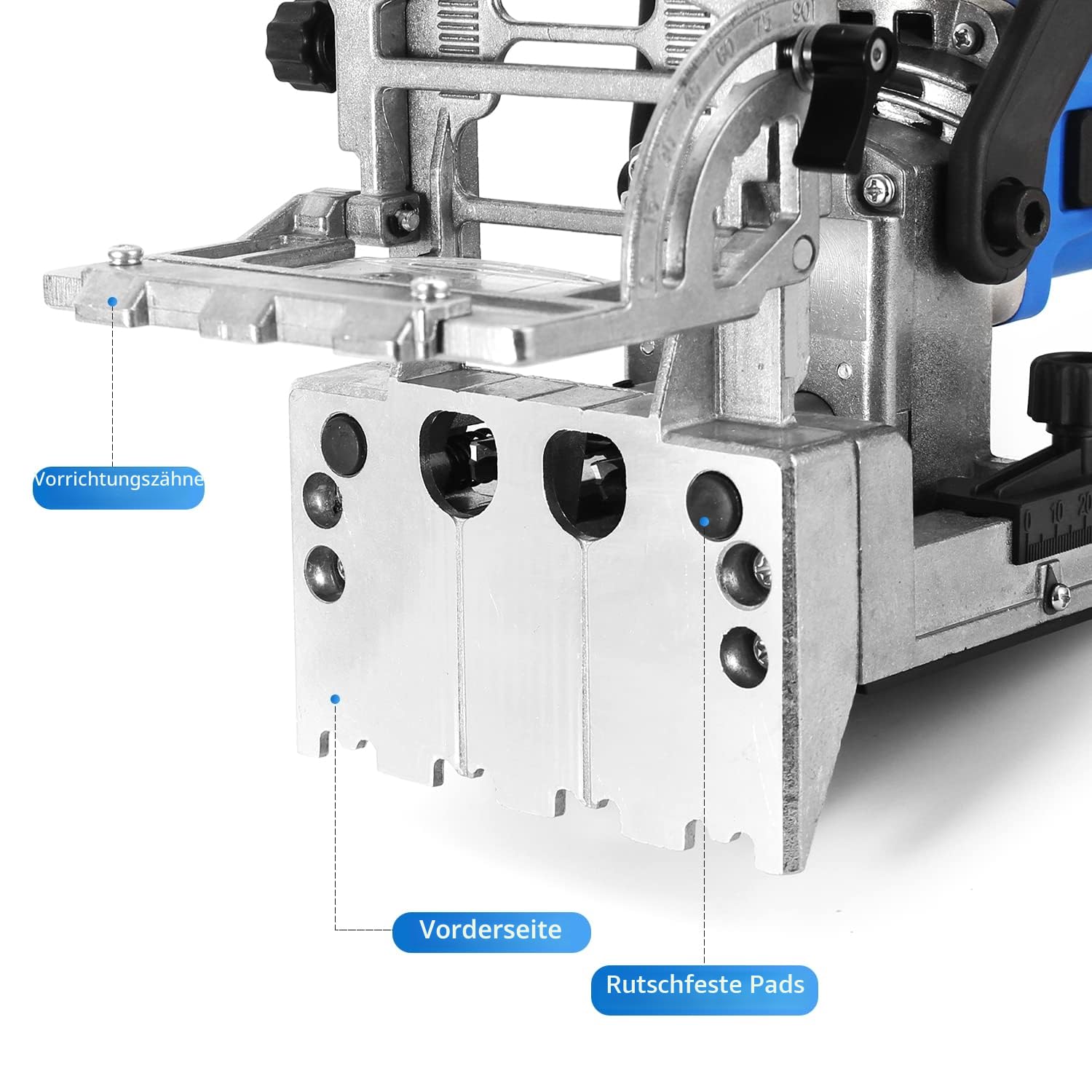 Dual-Spindle Doweling Jointer DJ710, Doppelspindel Dübelfräse, Flachdübelfräse, 710 W, 230 V, 50 Hz, UK/DE-Stecker, Holzdübelschneider, 2 x 8 mm und 2 x 6 mm Bohrer, 80 Holzdübel