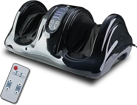Electric Shiatsu Foot Massager with Heat, Deep Kneading and Rolling, Remote Control, Black Black
