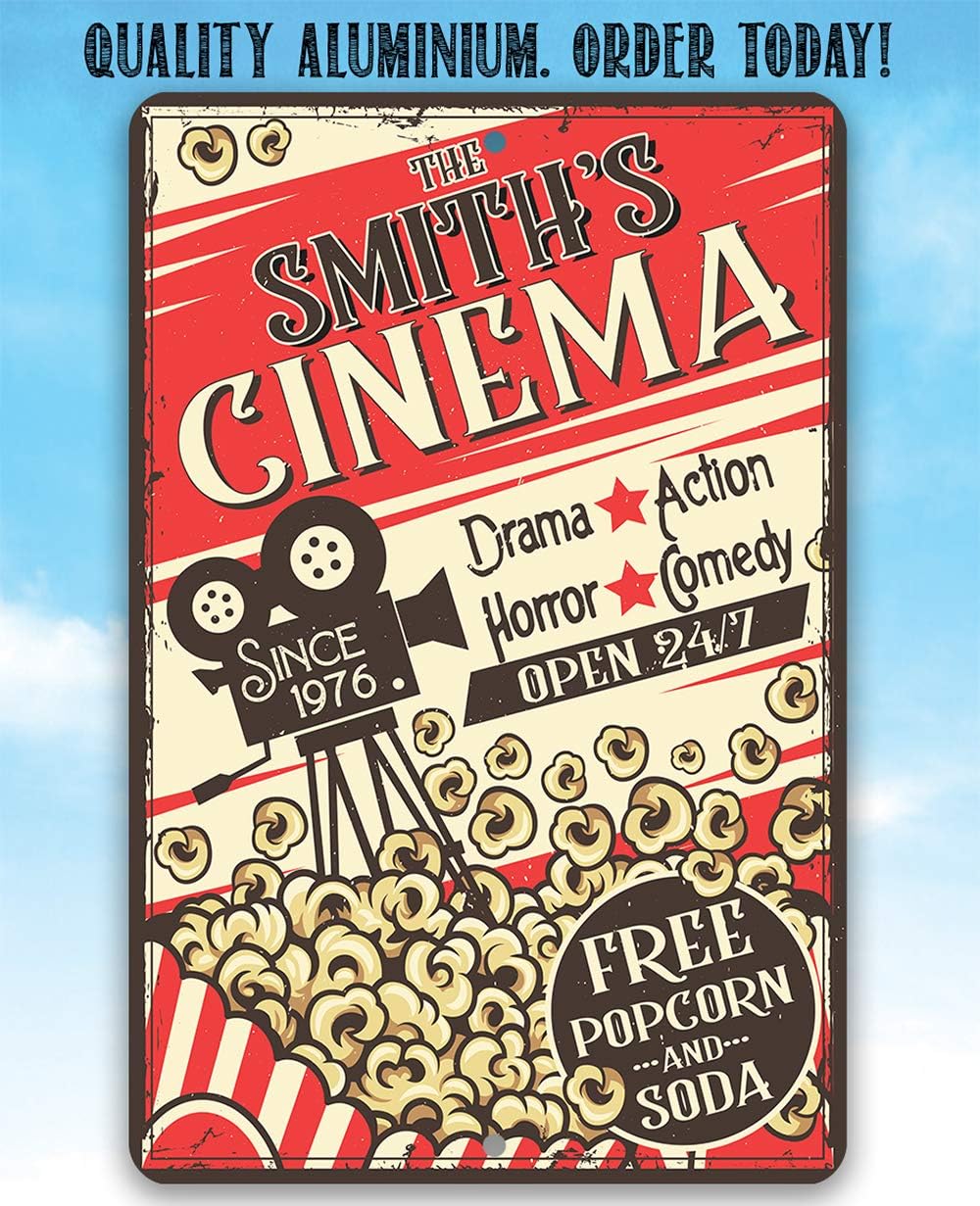 Movie Night Supplies - Personalized - Cinema Retro - Metal Sign - Movie Theater Decor - Home Theater Accessories Movie Room Decor - Movie Night Decorations, Basement Decor, Movie Theater Signs