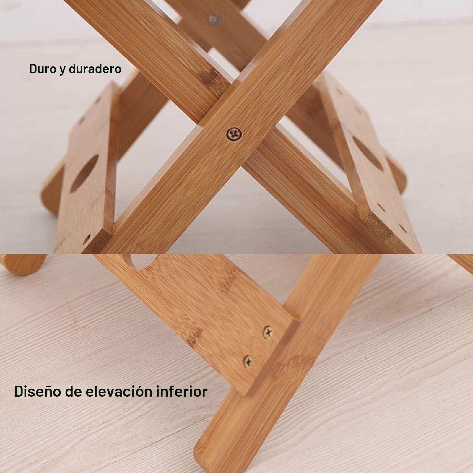 Tissting Taburete Plegable de Madera, Asiento de Ducha Portátil Plegable con Diseño Triangular Sólido, Reposapiés para Afeitado, Jardín, Baño, Balcón y SPA, Fácil de Almacenar