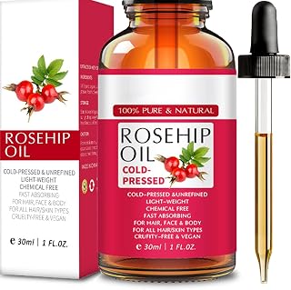 Rosehip Oil For Face - Rosehip Oil Organic For Hair - Cold Pressed & Unrefined - Anti Ageing Nourishes Reduces Fine Lines Scars Stretch Marks And Skin Pigmentations - Suitable For All Skin Types