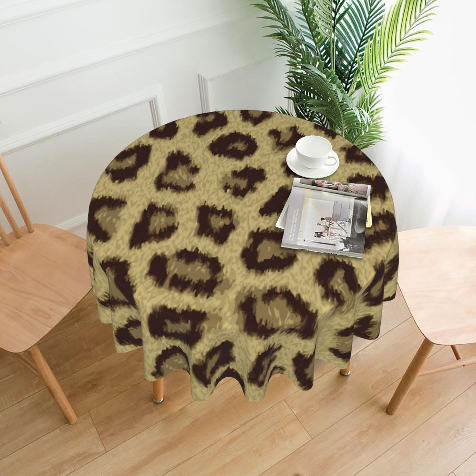 SDEGTHO Yellow leopard print Print Modern Retro Round Tablecloth 60in Polyester Fabric Cover for Party Dining Table Washable