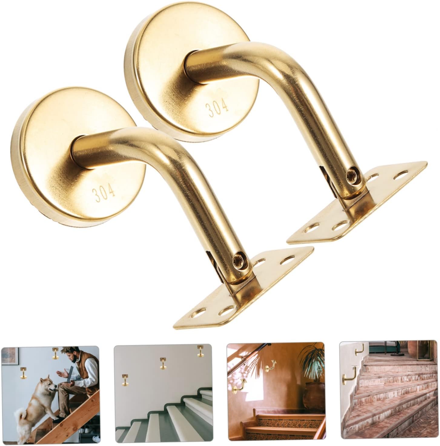 2pcs Stainless Steel Handrail Brackets Durable Stair Railing Support with Flat Sheet Design Wall Mount Bracket for Staircase Installation