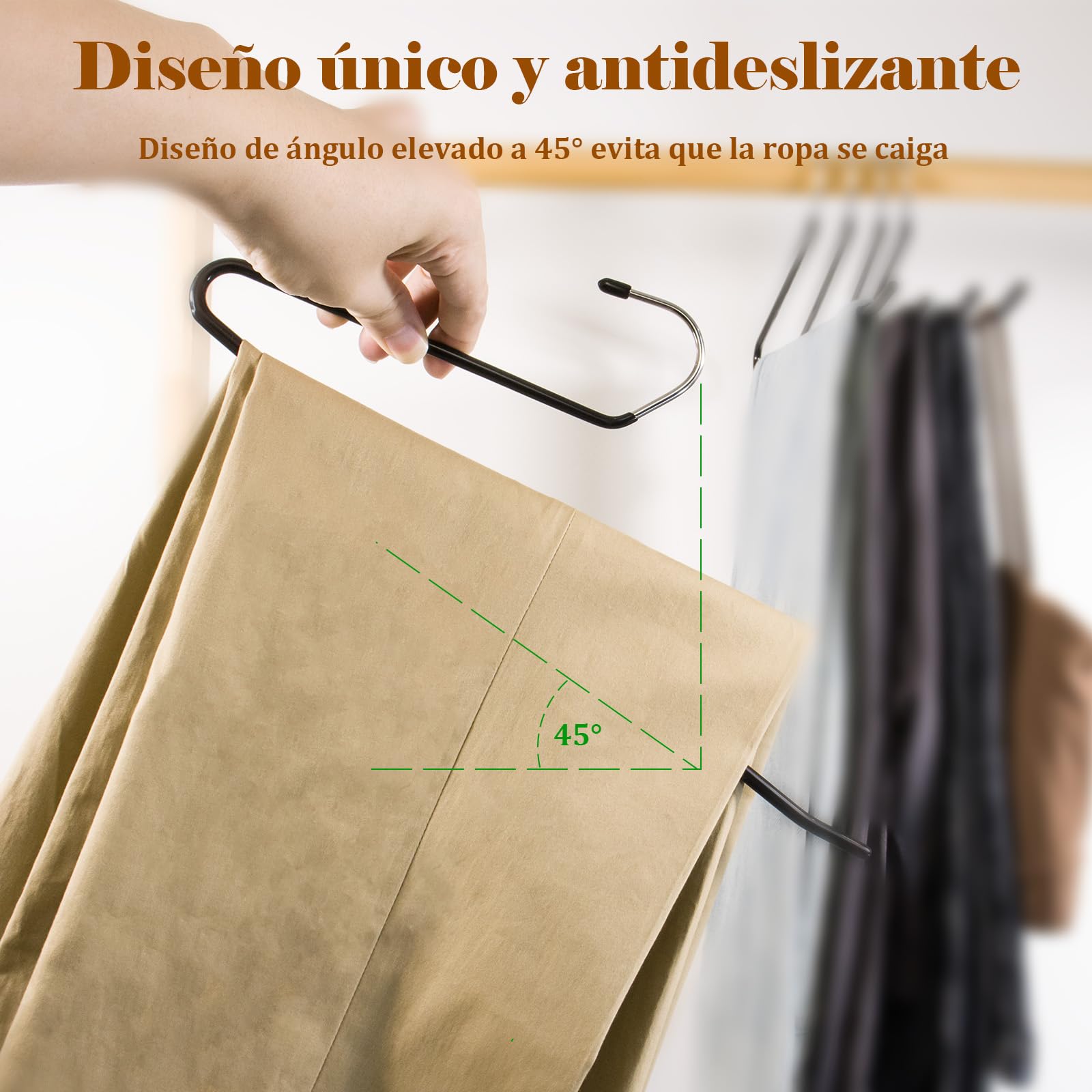 Perchas para pantalones, paquete de 30 perchas de ropa que ahorran espacio, perchas antideslizantes de extremo abierto, diseño de perchas de metal negro para jeans, pantalones de vestir