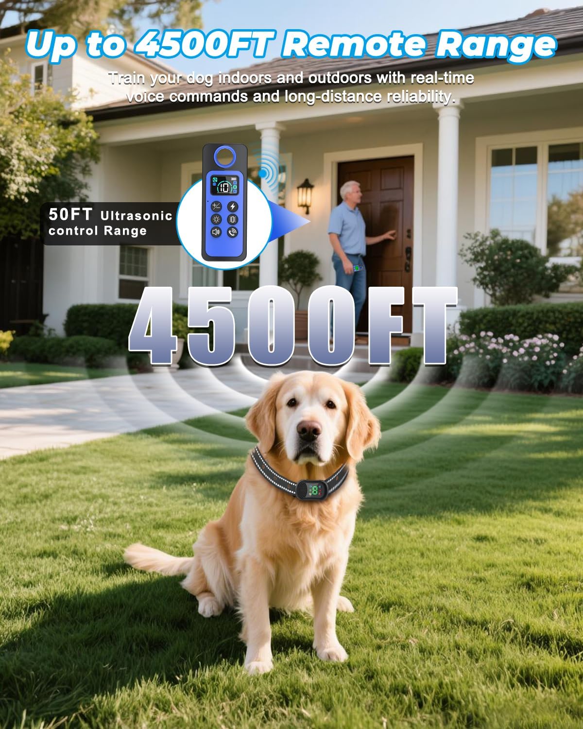 Rechargeable Dog Shock Collar with Remote – 4500FT Voice, Beep, Vibration, Static & LED Training Modes, Waterproof E Collar for Small Medium Large Dogs