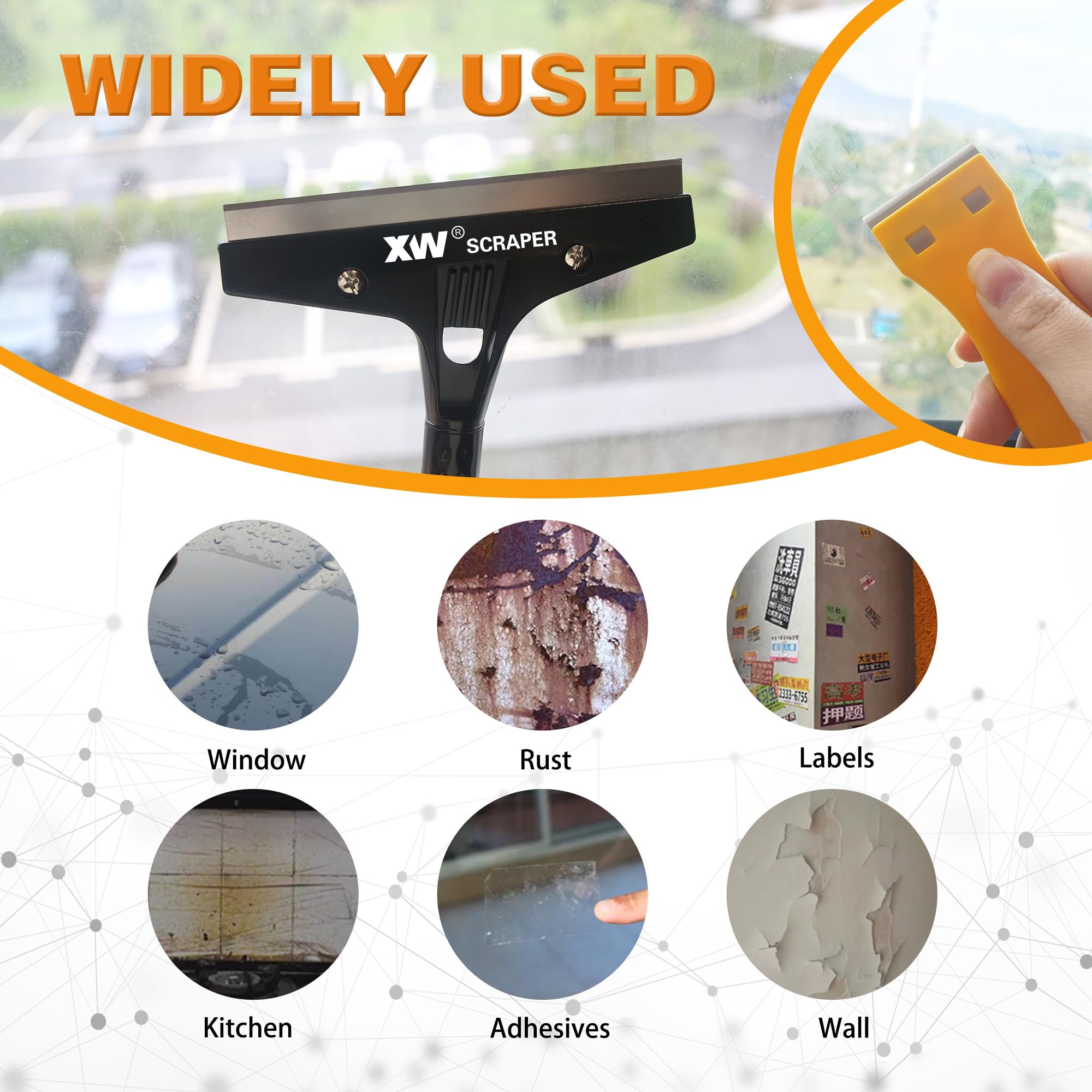 XW 2-pack Heavy Duty Wide Razor Blade Scraper with Push-assist & Plastic Blade Scraper Set with Extra 23 pcs Replacement Blades Included — Amazon image 4