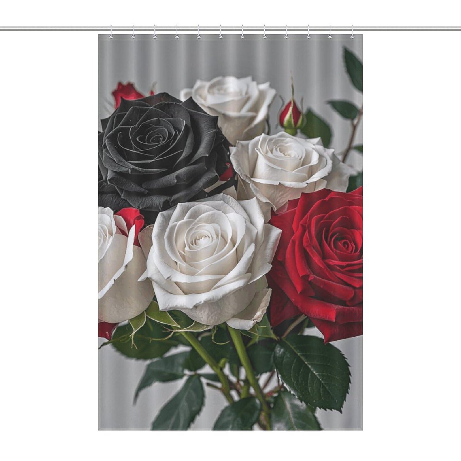 Rideau de douche extra long à roses noires et rouges en tissu étanche 122x183 cm
