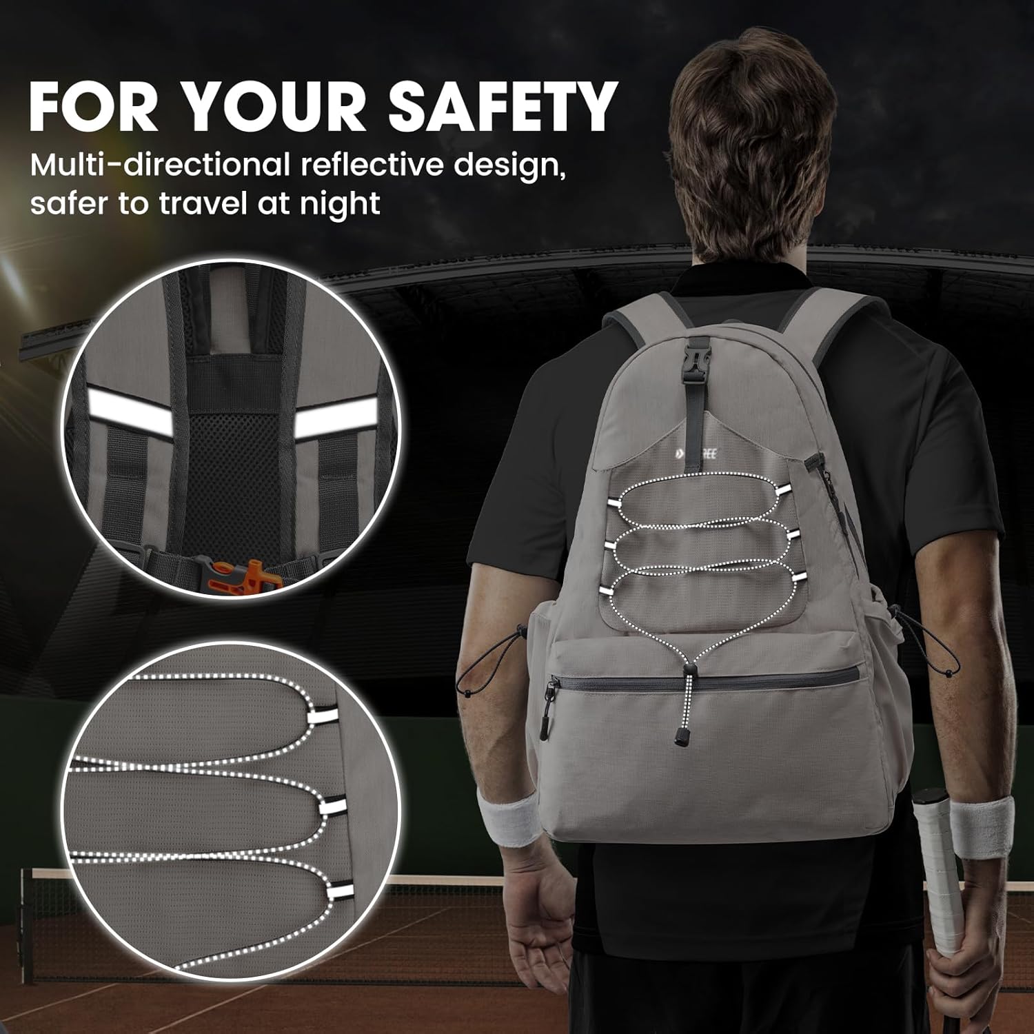 G4Free Tennis Bag, Tennis Backpack for Women Men, Large Pickleball Bag, Holds 4 Rackets with Shoe Compartment - Image 3