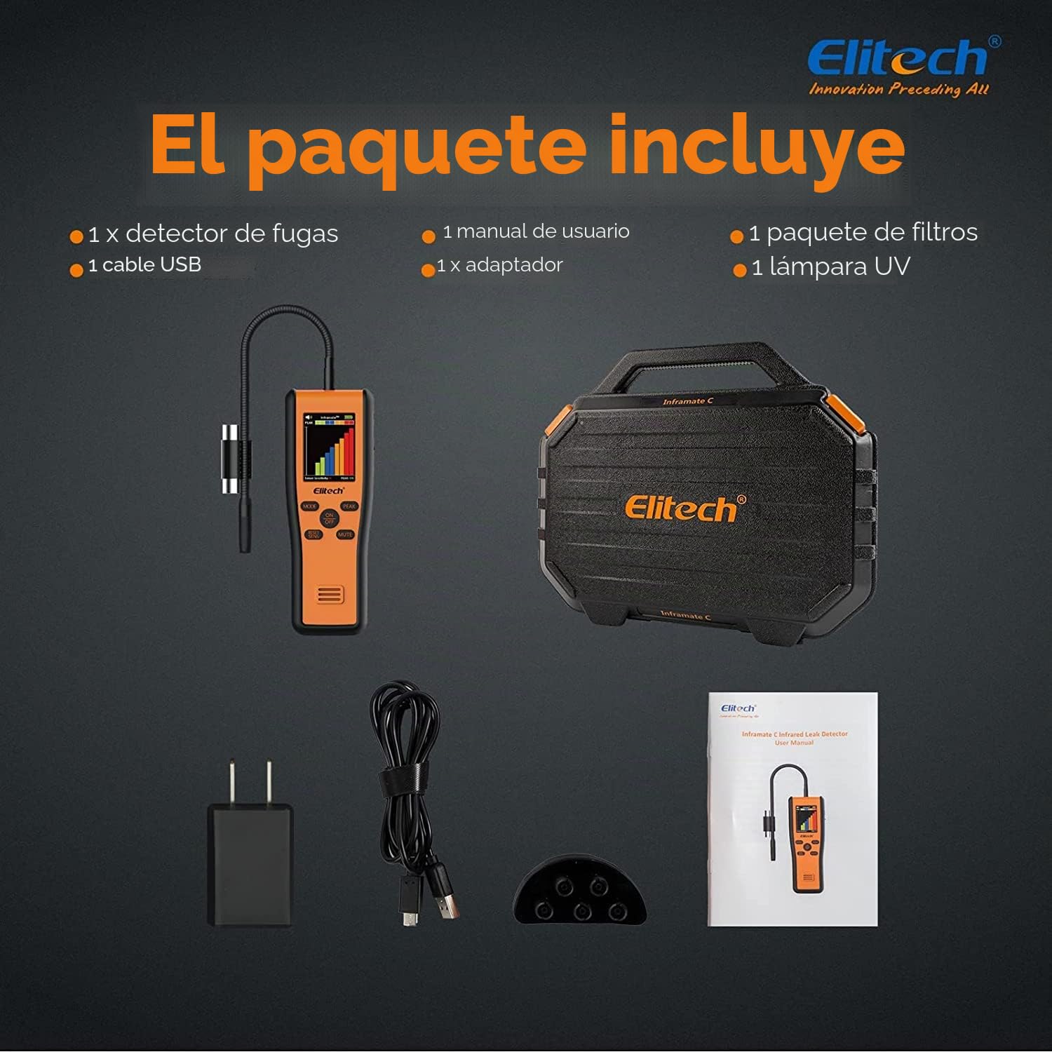 Elitech Detector De Refrigerante De R744 CO₂ Infrarrojo - Monitor Portátil De Dióxido De Carbono De Alta Precisión para Sistemas HVAC con Alarma