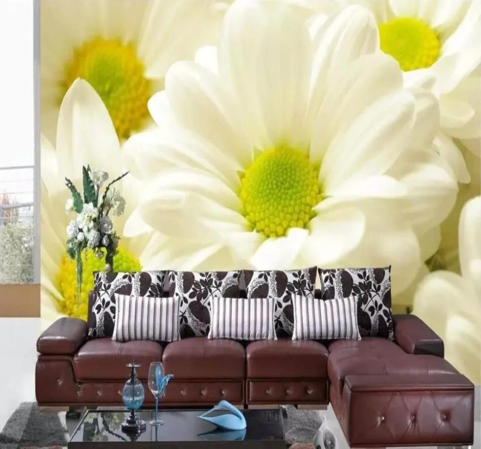 Tzxztt 250Cm×170Cm(B×H) Fresh Beautiful Pastoral Pale Yellow Flowers Modern 3D Wallpaper Premium Textured Silk Neutral Tones Material Ideal For Living Room Bedroom-250Cm×170Cm