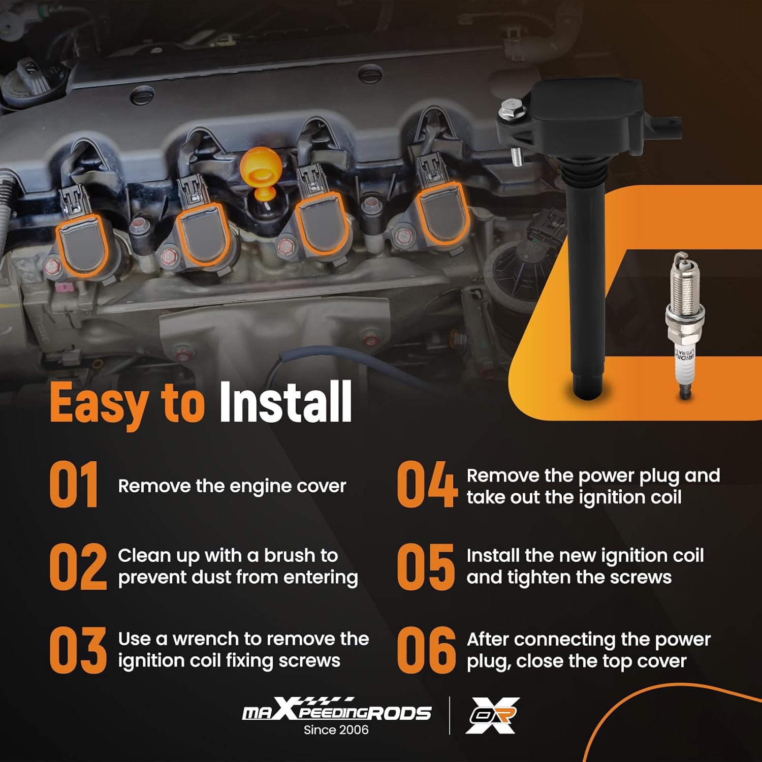 maXpeedingrods UF751 Ignition Coil 4469 Spark Plug for Jeep Dodge Chrysler Fiat L4 2.4L Engine, 2014-2020 Cherokee, 2018-2020 Compass, 2015-2020 Renegade, 2014-2016 Dart (Set of 4)